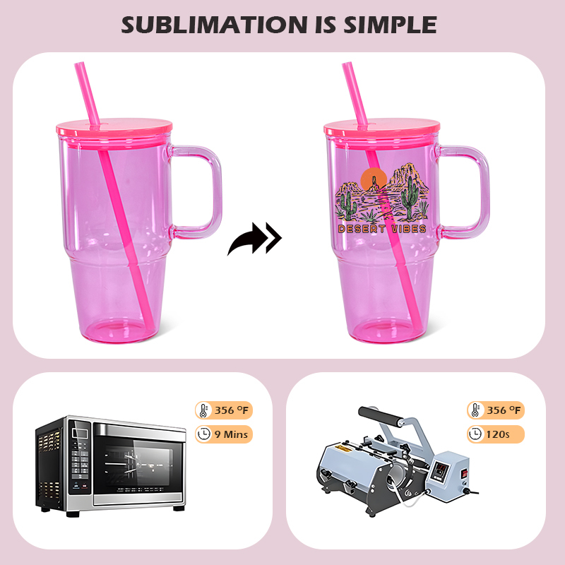 New Design 20oz Sublimation Blank Jelly Colored Glass Mug With Handle 20oz Travel Glass Water Bottle With Colorful Lids