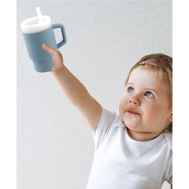 Food Grade 280ML Silicone Sippy Tumbler Trainer Bottle Water Drinking Straw Cup for Baby Kids Toddler Heat-resistant Custom logo