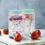 RTS US Warehouse 16oz Glass Snow Globe Pre-Drilled Blank 12oz Inner Double Wall Beer Glass Can with Color Plastic Straw Lid Hole