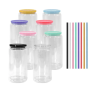RTS US Warehouse 16oz Glass Snow Globe Pre-Drilled Blank 12oz Inner Double Wall Beer Glass Can with Color Plastic Straw Lid Hole