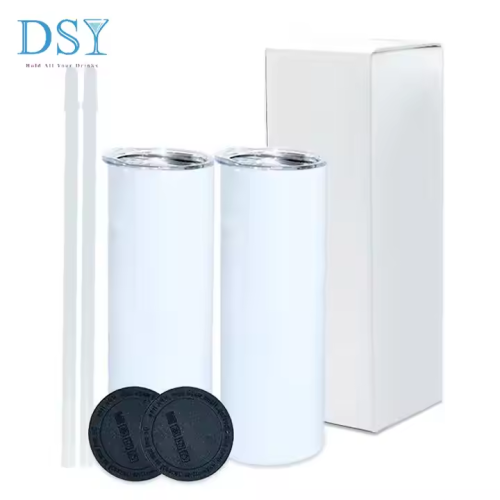 USA Warehouse Stock 20oz Sublimation Blanks White Tumbler Straight Skinny Stainless Steel Tumbler with Straw Rubber Bottom 25pcs