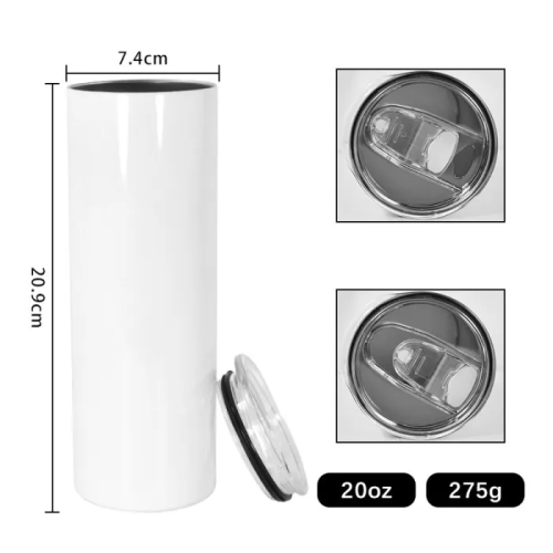 USA Warehouse Stock 20oz Sublimation Blanks White Tumbler Straight Skinny Stainless Steel Tumbler with Straw Rubber Bottom 25pcs
