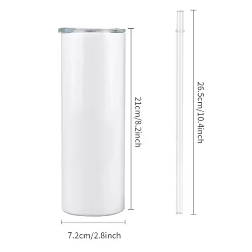 USA Warehouse Stock 20oz Sublimation Blanks White Tumbler Straight Skinny Stainless Steel Tumbler with Straw Rubber Bottom 25pcs