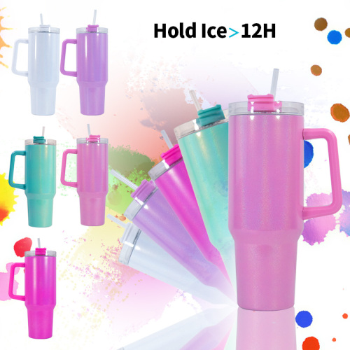 USA China Warehouse Stocked 40oz Sublimation Rainbow Shimmer Tumbler With Handle