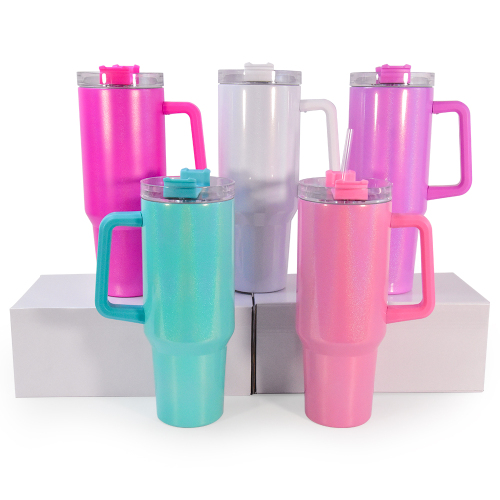USA China Warehouse Stocked 40oz Sublimation Rainbow Shimmer Tumbler With Handle