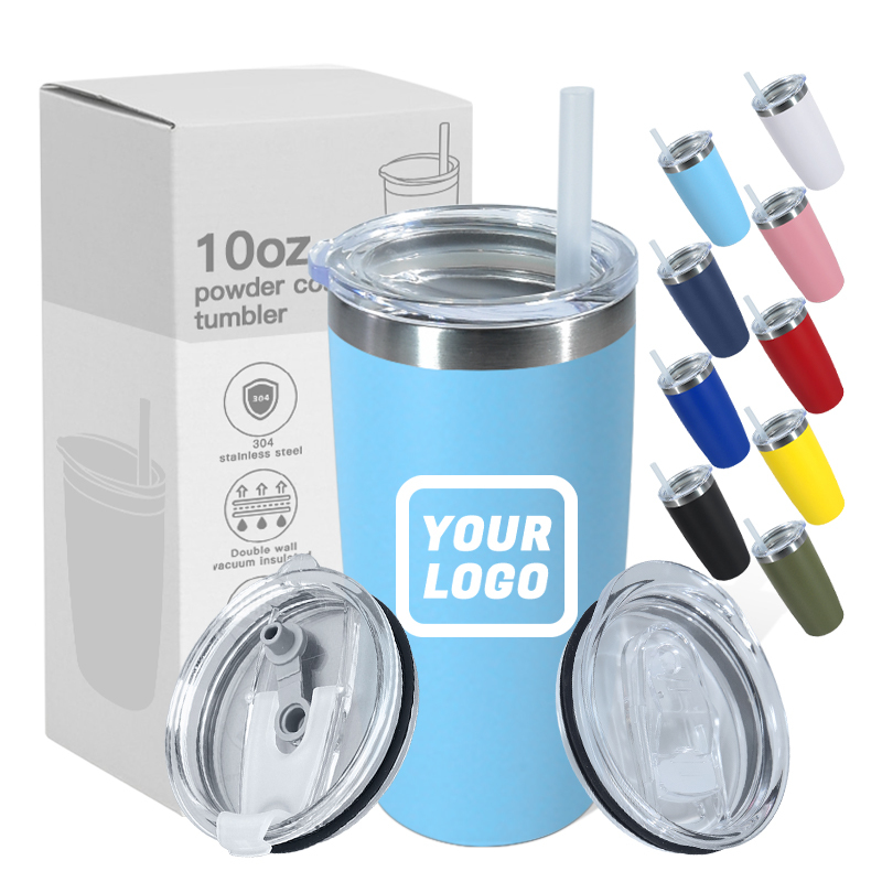 Custom logo 10oz Powder Coated Regular Stainless Steel Tumbler Powder Coated Double Wall Coffee 10 oz Travel Car Mugs Tumblers