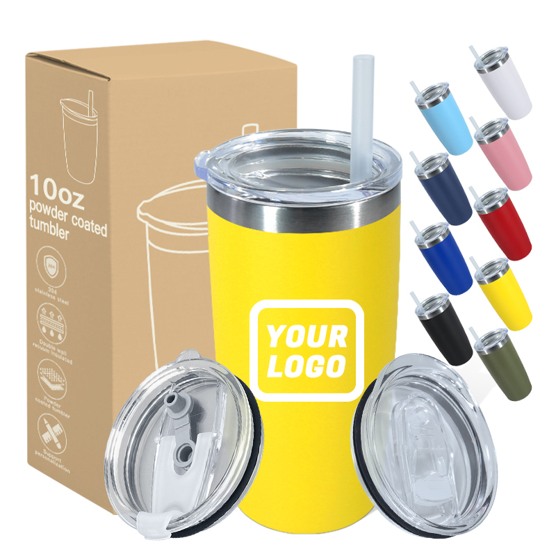 Custom logo 10oz Powder Coated Regular Stainless Steel Tumbler Powder Coated Double Wall Coffee 10 oz Travel Car Mugs Tumblers