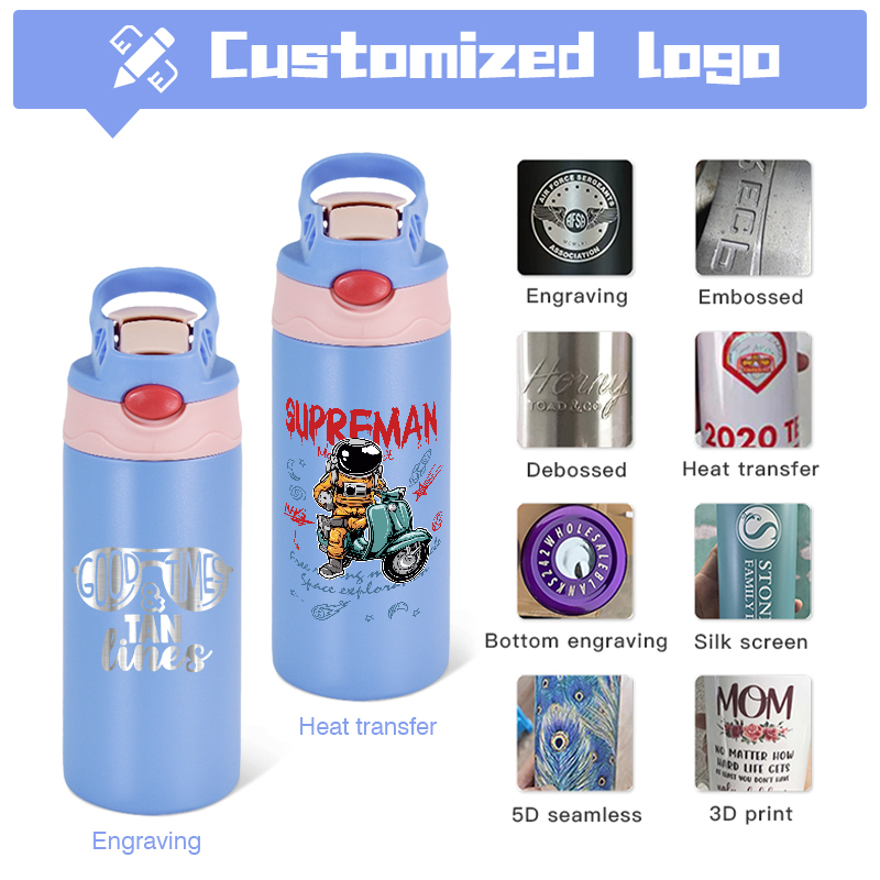 12oz Stainless Steel Kids Water Bottle With Straw Child Children Bpa Free Kids Drink School Cute Water Bottle for Kids School