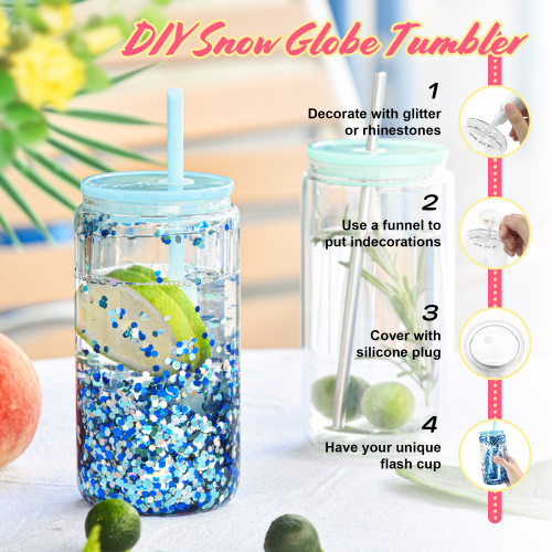 Tasse En Verre Avec Paille Glitter Tumbler 16oz Double Wall Snow Globe 16oz Snow Globe Tumbler Glass