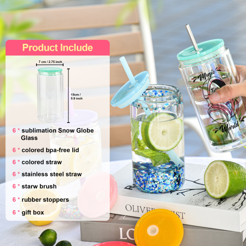 Tasse En Verre Avec Paille Glitter Tumbler 16oz Double Wall Snow Globe 16oz Snow Globe Tumbler Glass