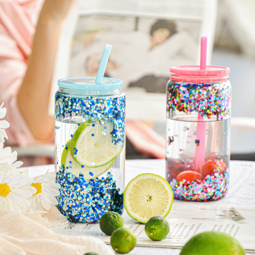 Tasse En Verre Avec Paille Glitter Tumbler 16oz Double Wall Snow Globe 16oz Snow Globe Tumbler Glass