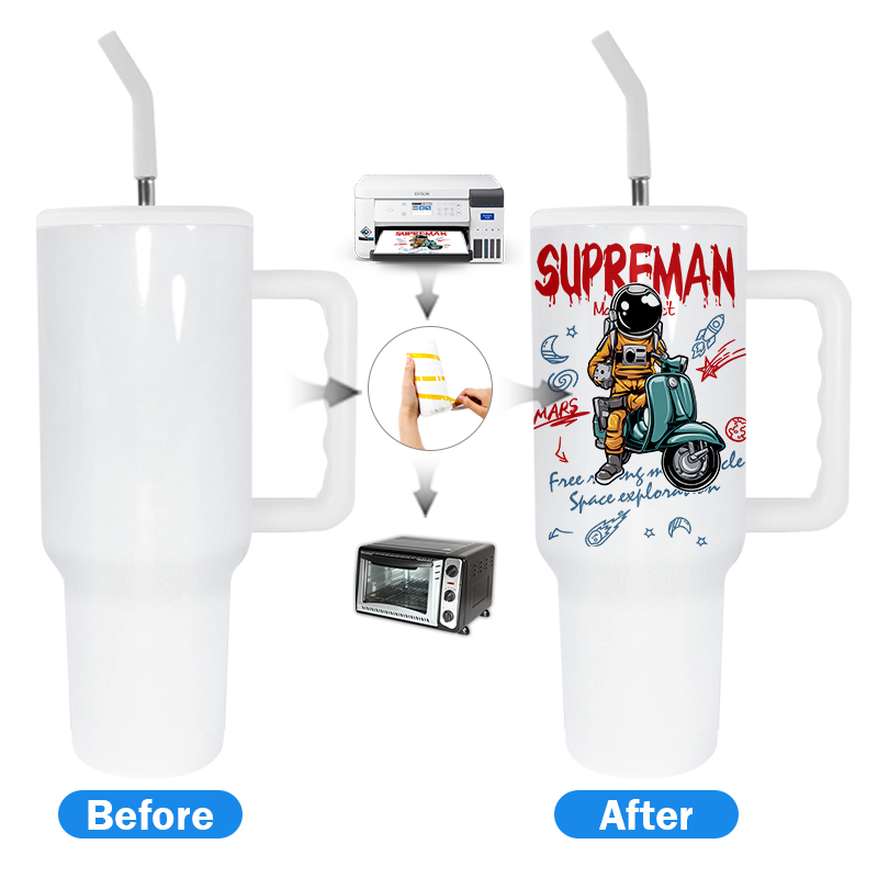 USA CN Warehouse 40oz Mug H3.0 Sublimation White 40oz Double Wall Stainless Steel Travel Handle Tumbler With Straw Metal Brush