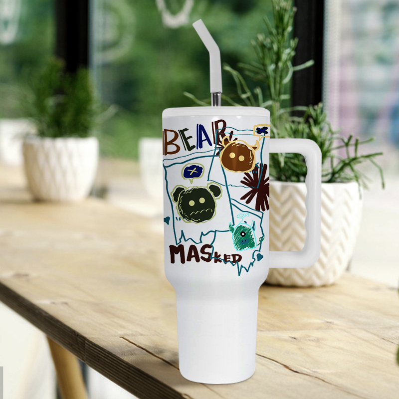 USA CN Warehouse 40oz Mug H3.0 Sublimation White 40oz Double Wall Stainless Steel Travel Handle Tumbler With Straw Metal Brush
