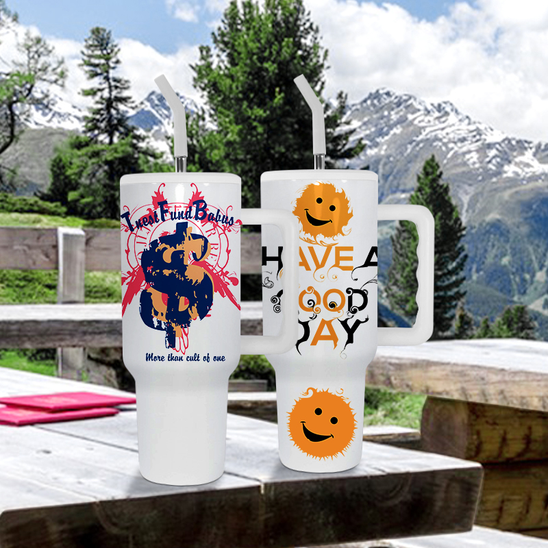 USA CN Warehouse 40oz Mug H3.0 Sublimation White 40oz Double Wall Stainless Steel Travel Handle Tumbler With Straw Metal Brush