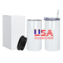 US Warehouse 16oz 4 in 1 Can Cooler Glossy Stainless Steel Tumbler Two Lids Sublimation Blanks Cup for Beer Drinks Office 25pcs