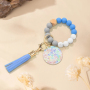 RTS US 30PCS/CTN Silicone Beads Bracelet Elastic Wristlet With Sublimation MDF Wristlet Keychain Bracelet for Mother's Day Gift