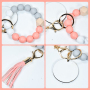 RTS US 30PCS/CTN Silicone Beads Bracelet Elastic Wristlet With Sublimation MDF Wristlet Keychain Bracelet for Mother's Day Gift