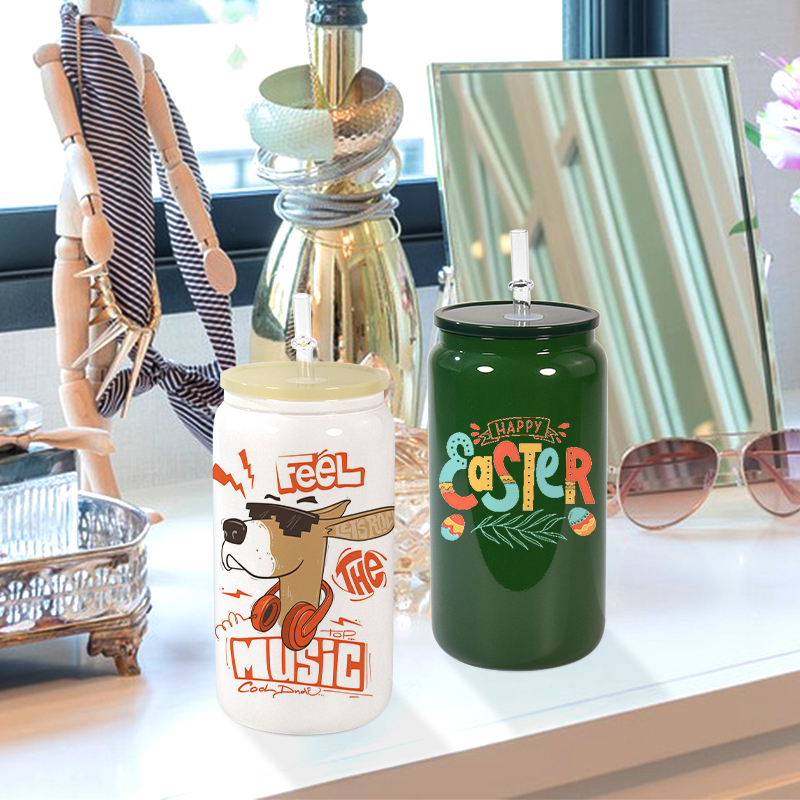 RTS US Warehouse Mix 8colors 16oz Jelly Beer Can Sublimation Colors Glass Tumbler with PP Lid and Straw  25pcs/CTN