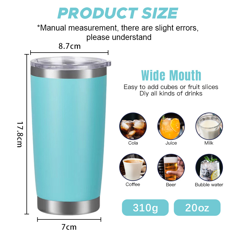 Custom logo 20oz Double Wall Stainless Steel Vacuum Coffee Mug Insulated Car Powder Coated Tumbler Vacuum Laser Tumbler