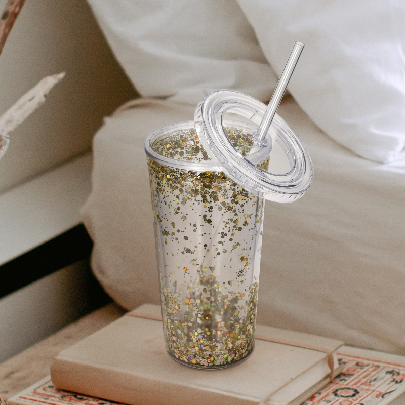 Factory Wholesale Pre -Drilled Acrylic Double Wall  12oz 16oz 24oz  Plastic Tumbler with Plug  Glitter for DIY Sticker Glitter