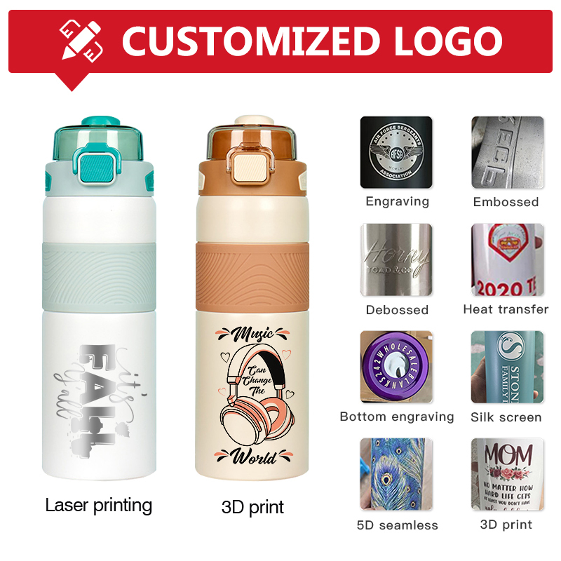Wholesale 800ml Stainless Steel Cup Powder Coated Portable Vacuum Insulated Water Bottle With Bounce Button Screw on Lid Straw