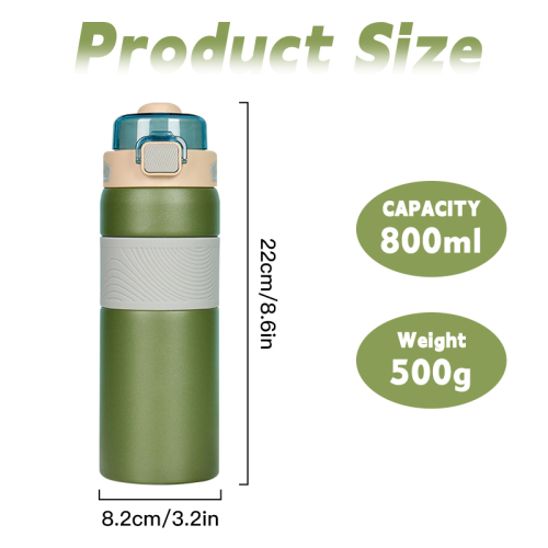 Wholesale 800ml Stainless Steel Cup Powder Coated Portable Vacuum Insulated Water Bottle With Bounce Button Screw on Lid Straw