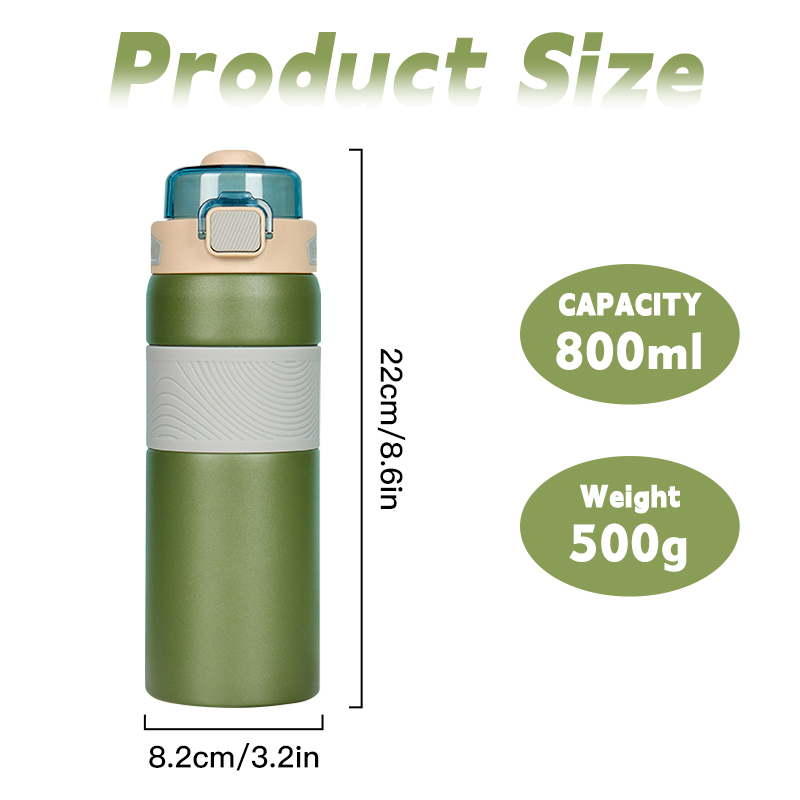 Wholesale 800ml Stainless Steel Cup Powder Coated Portable Vacuum Insulated Water Bottle With Bounce Button Screw on Lid Straw