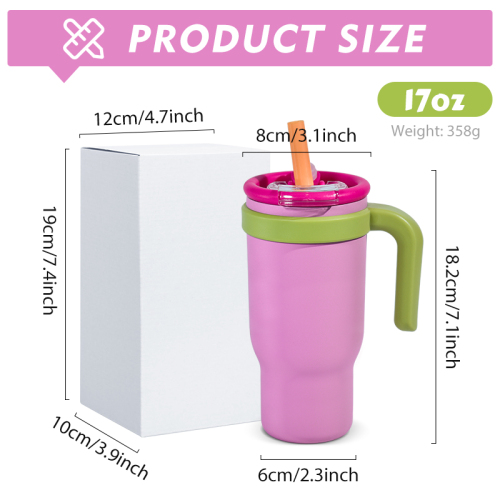 USA RTS 4pcs 17oz Kids Stainless Steel Vacuum Powder Coated Tumbler Travel Water Bottle with Handle Lid Suction Nozzle Straw