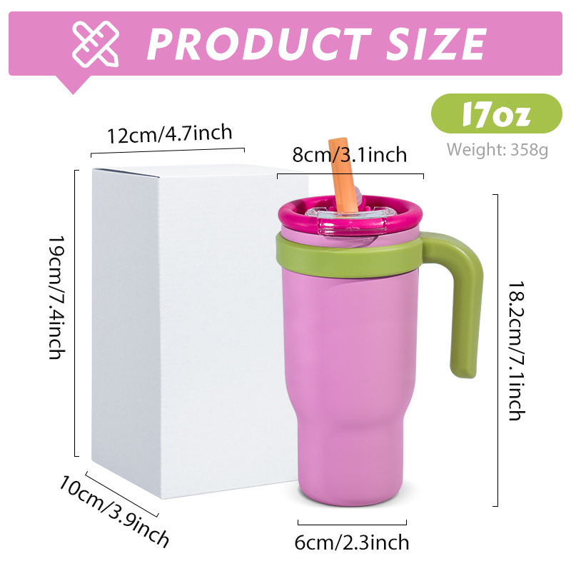 USA RTS 4pcs 17oz Kids Stainless Steel Vacuum Powder Coated Tumbler Travel Water Bottle with Handle Lid Suction Nozzle Straw