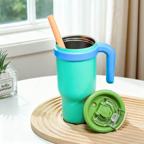USA RTS 4pcs 17oz Kids Stainless Steel Vacuum Powder Coated Tumbler Travel Water Bottle with Handle Lid Suction Nozzle Straw