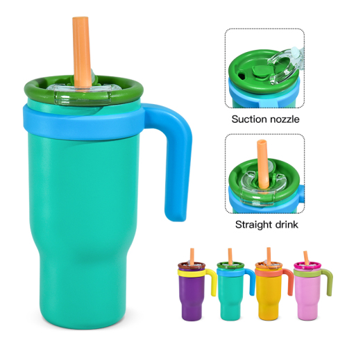 USA RTS 4pcs 17oz Kids Stainless Steel Vacuum Powder Coated Tumbler Travel Water Bottle with Handle Lid Suction Nozzle Straw