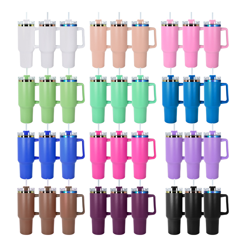 Powder Coated Plating Rainbow /Gold/ Black /Purple 40oz Handle Tumbler Personalized Laster Engraved 40oz H1.0 H2.0 Bottles