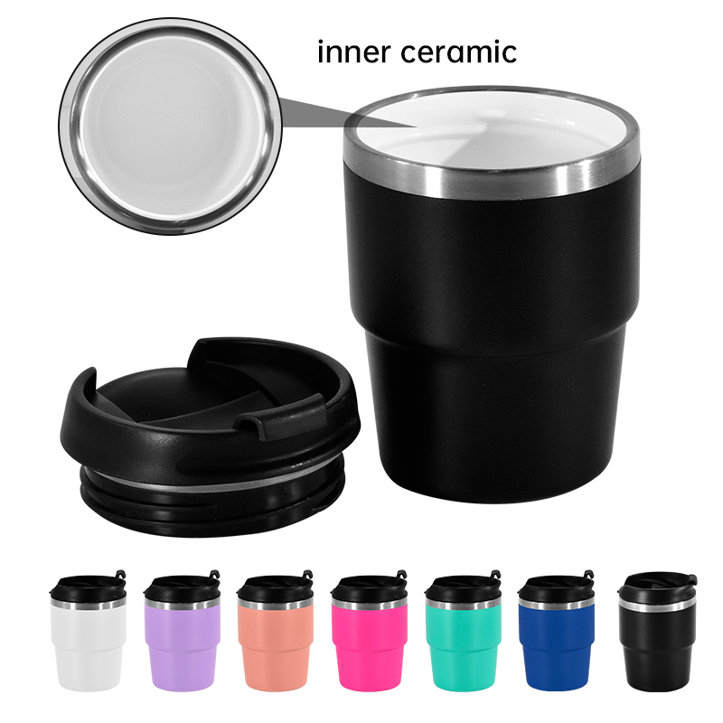 Small Pack RTS 4PCS/CTN US Warehouse 6oz Powder Coated White Coffee Mugs Mini Travel Cups Inside with Enamel Coating