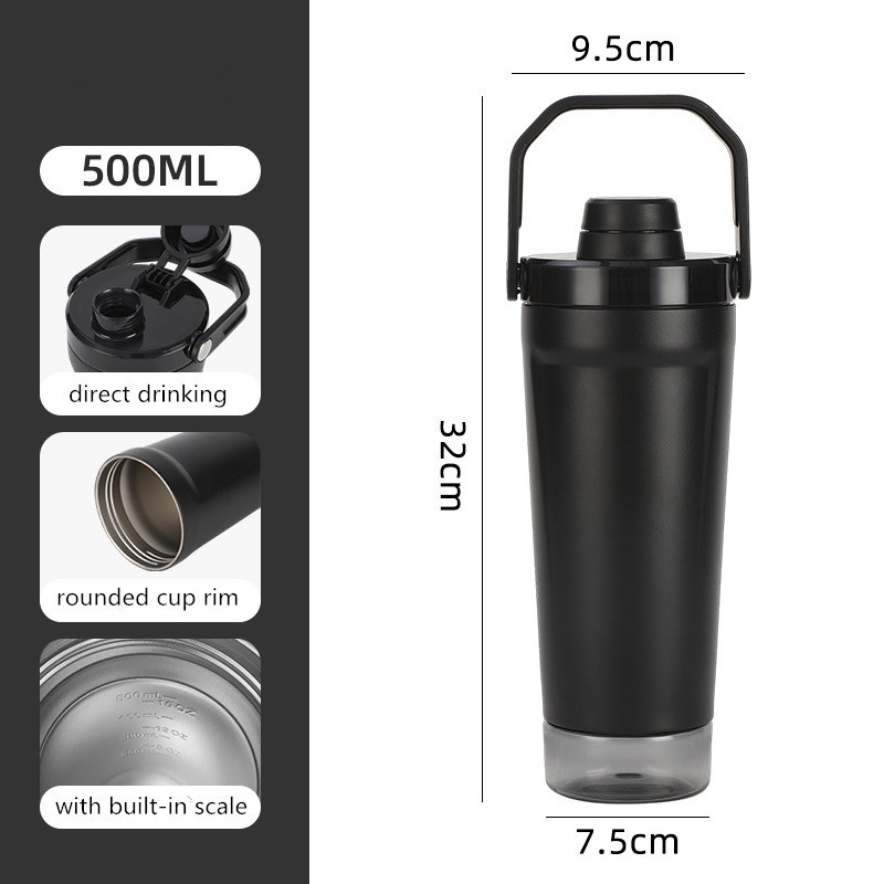 Custom 500ml Stainless Steel Insulated Shaker Water Bottle Outdoor Portable Sports Keeps Drink Cold and Hot with Storage Bottom