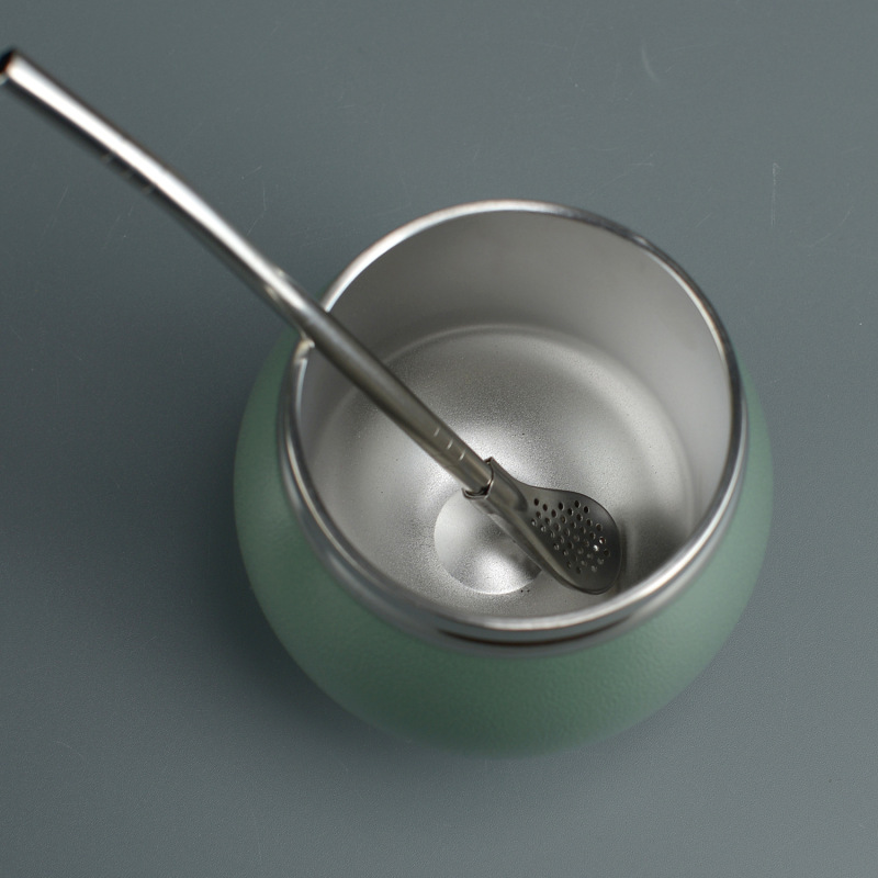 Double Wall Metal Cup Factory Stainless Steel Vacuum Metal Straw Hot Mate Set Tea Cup Tumbler 280ml Argentine Yerba Mate Cup
