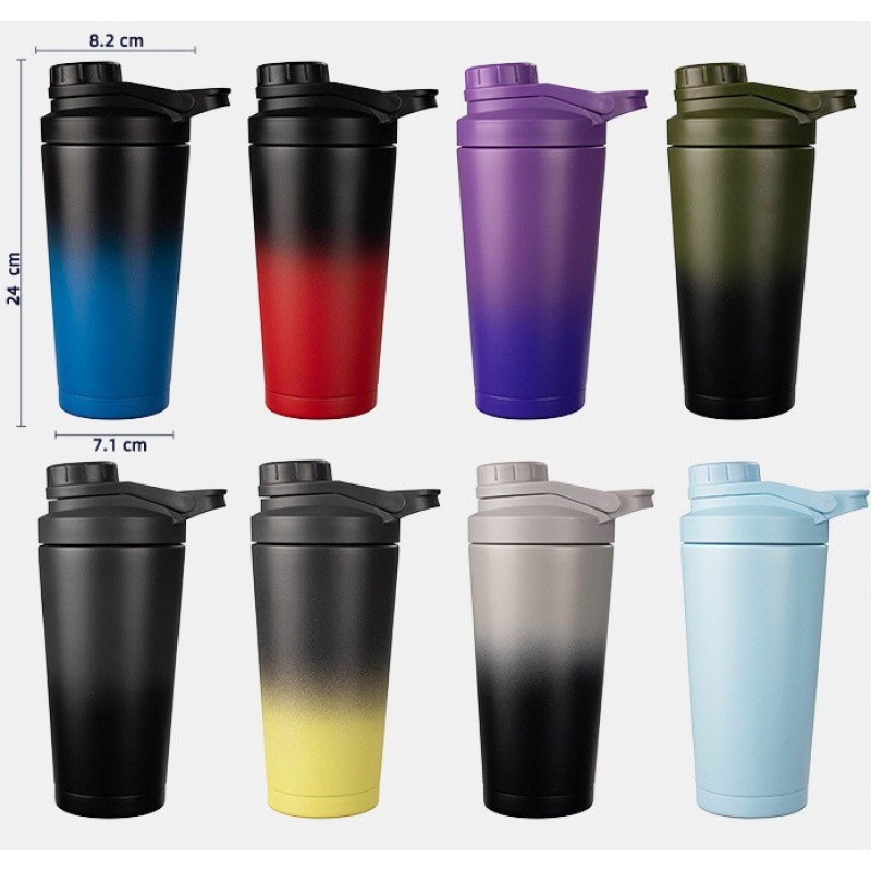 Customize Shaker Gradient Color Stainless Steel SS304 Protein Shaker Bottle Vacuum Insulated Gym Sports Shaker Cup with Mixer