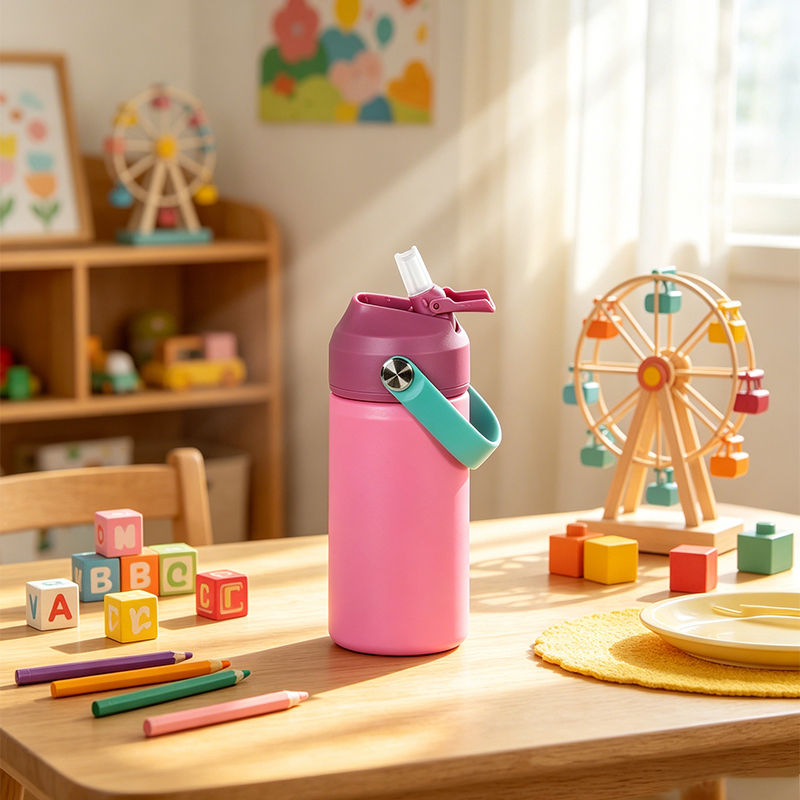 Double Wall 304 Stainless Steel BPA Free 12oz Kid Water Bottle for School with Straw Lid Flask for Back to School