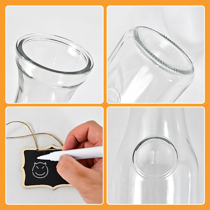 Direct Sales 1L Narrow Neck Beverage Milk Drink 32OZ Water Bottle Glass Carafe and Pitcher With Lids 4pcs/ctn