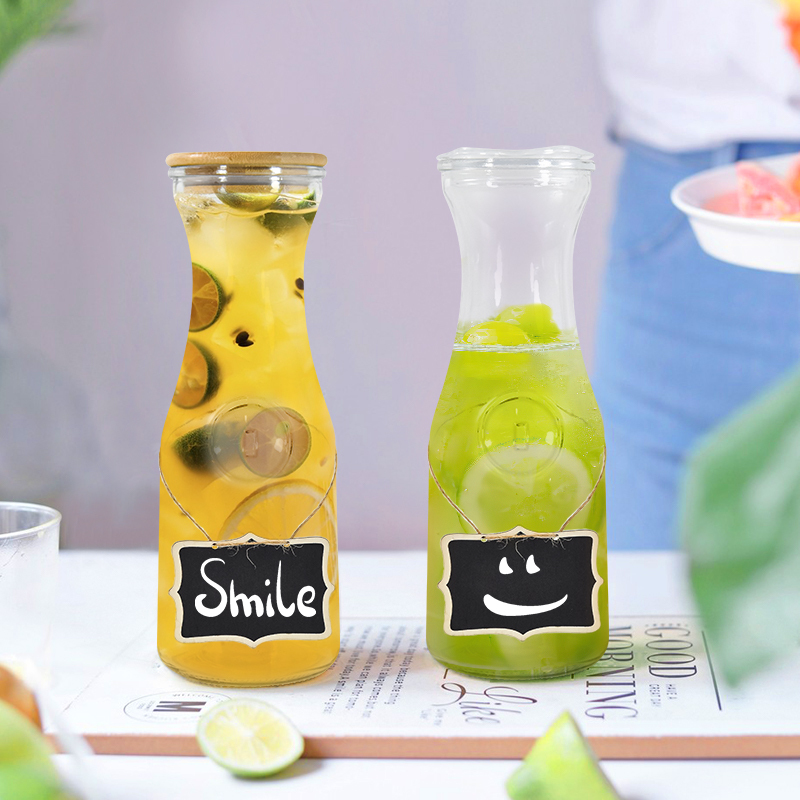 Direct Sales 1L Narrow Neck Beverage Milk Drink 32OZ Water Bottle Glass Carafe and Pitcher With Lids 4pcs/ctn