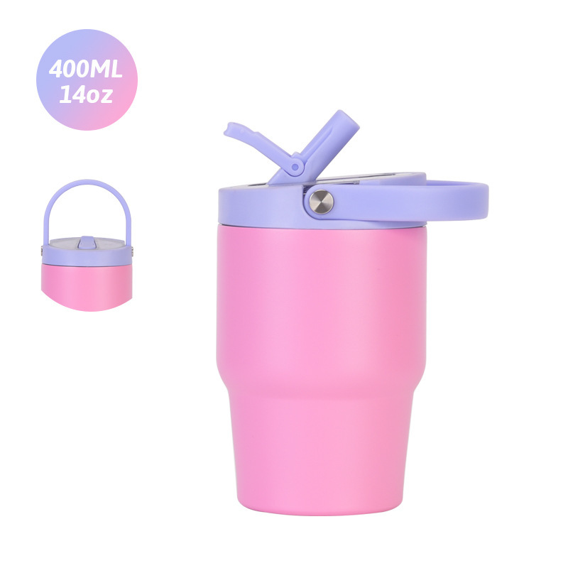 Custom logo 14oz Double Wall Stainless Steel Vacuum Higher Quality 302g Insulated Tumbler with Colored Foldable Handle Lid
