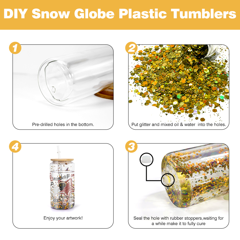 Double Walled Cup Plastic with Lid 16 oz Snow Globe Cup Termos De Plstico Bodavasos Plsticos Para Boda Kids Cups Snowglobe