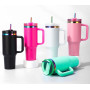 IN STOCK Laser Electroplating 40oz Powder Coated Mugs Colors Insulated Stainless Steel H2.0 Tumbler with Handle Laser Engraving