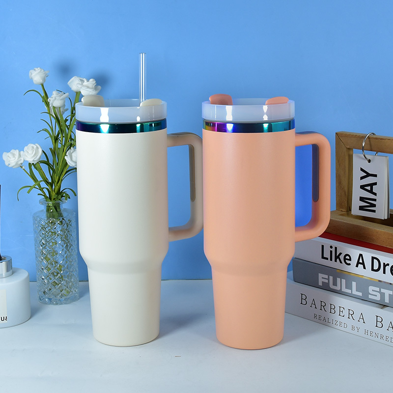 IN STOCK Laser Electroplating 40oz Powder Coated Mugs Colors Insulated Stainless Steel H2.0 Tumbler with Handle Laser Engraving