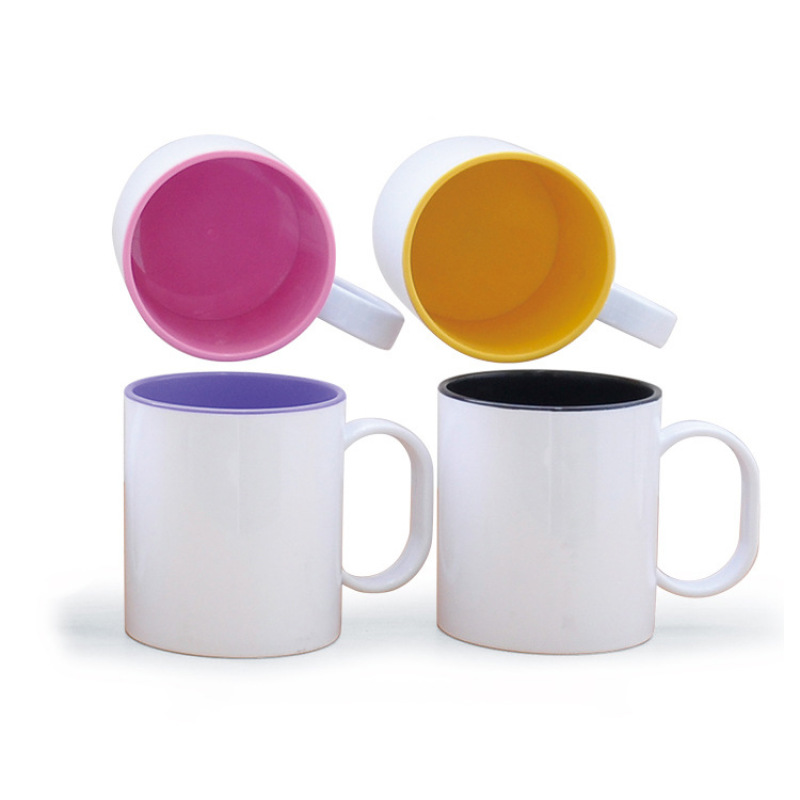 DSY 11oz Food Grade Sublimation Plastic Mug with Inner Color High Quality Plastic Mug with Handle