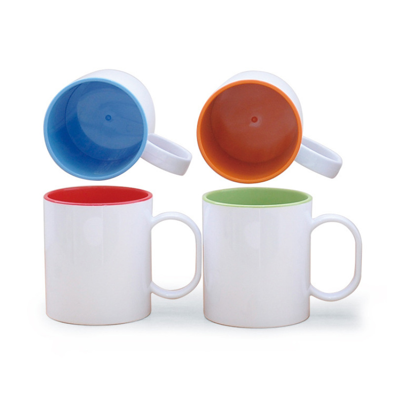 DSY 11oz Food Grade Sublimation Plastic Mug with Inner Color High Quality Plastic Mug with Handle