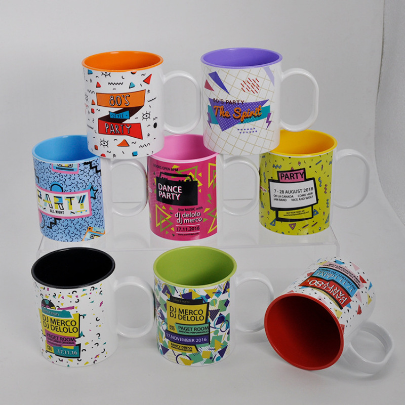 DSY 11oz Food Grade Sublimation Plastic Mug with Inner Color High Quality Plastic Mug with Handle