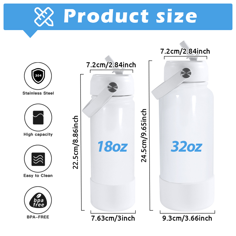 Customize Sublimation 18oz 32oz Stainless Steel Sports Water Bottle Double Wall Insulated Vacuum with Straw Silicone Bottom