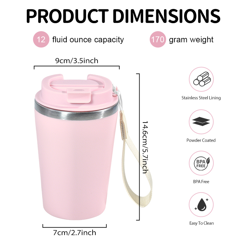 Personalized Custom Logo 12oz Coffee Mug 380ml Double Wall Inner Stainless Steel Tumbler Outer Plastic Laser Engraved Coffee Mug