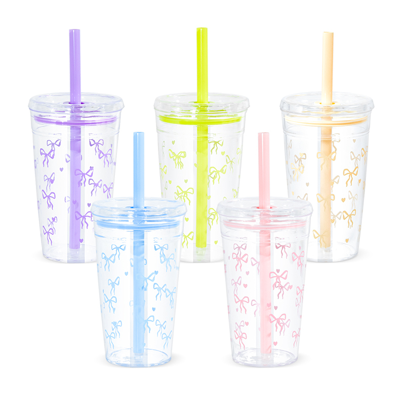 New 450ml Tumbler Cup Single Wall Tumbler Reusable Plastic Coffee Mug with Lids and Colored Straw