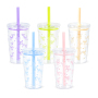 New 450ml Tumbler Cup Single Wall Tumbler Reusable Plastic Coffee Mug with Lids and Colored Straw